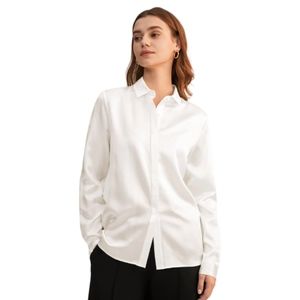 NWOT Lilysilk Women's 100% pure silk concealed placket shirt, XS, Natural white